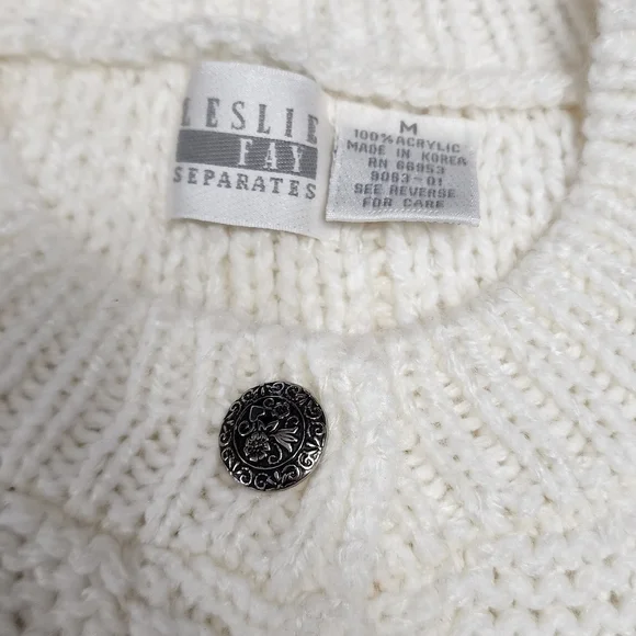 Vintage Leslie Faye Ivory Chunky Floral Cardigan - Picture 5 of 6